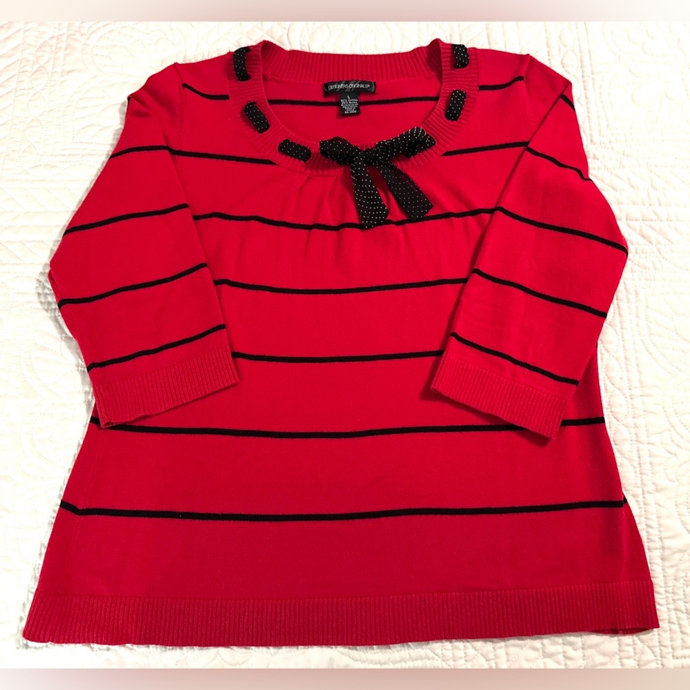 Women's Designers Originals Red And Black Striped Sweater With Bow Size Large